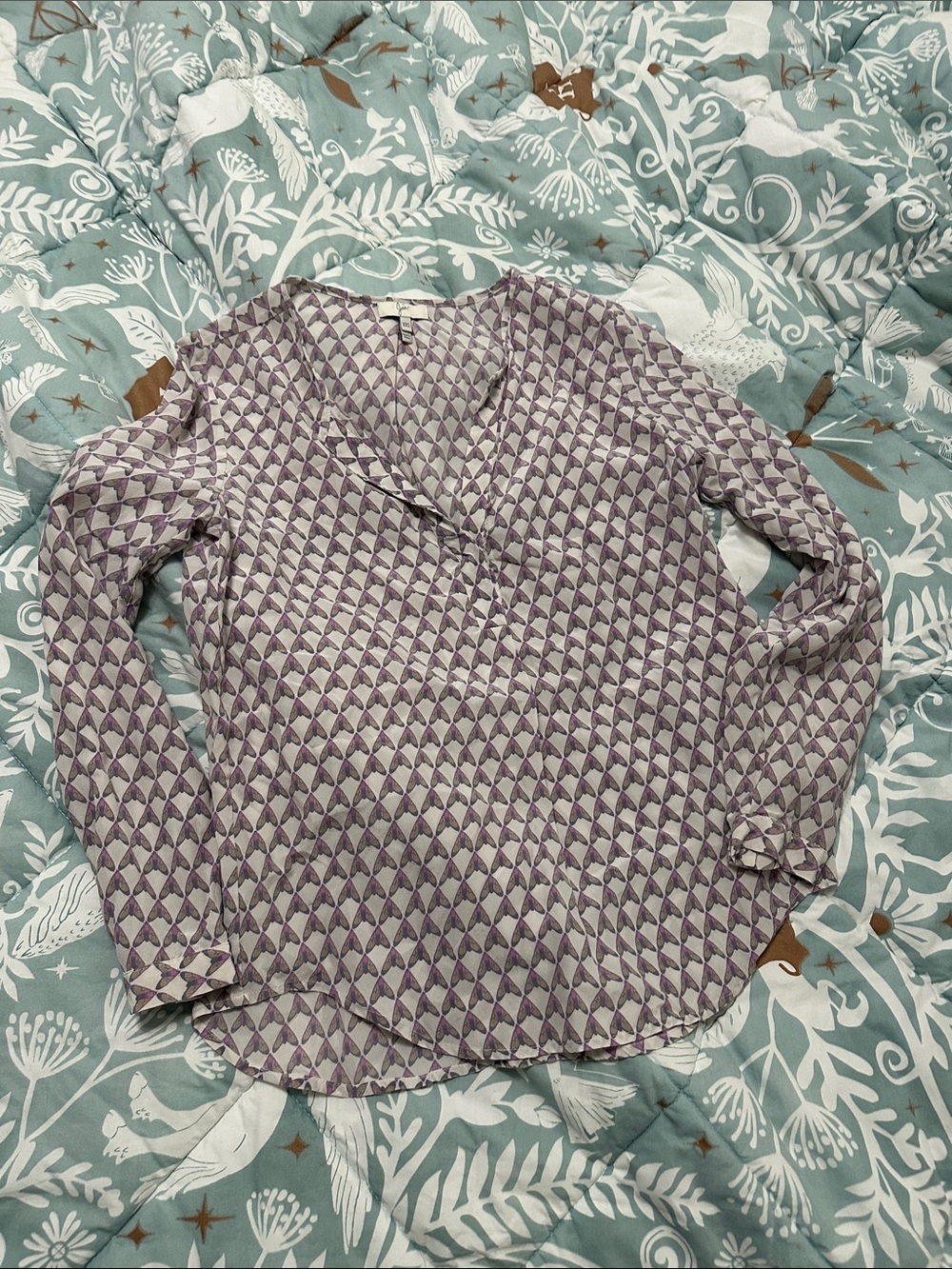 Joie Purple Geometric Print V-Neck Blouse